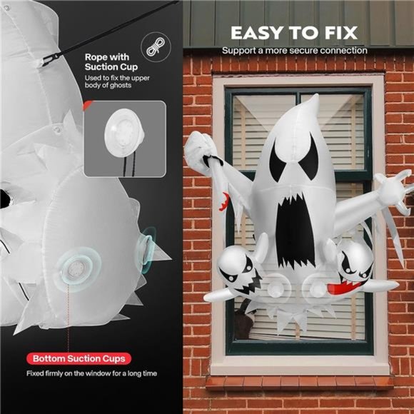 3.5ft Halloween Inflatable 3 Ghost Sword& Colorful Lights Broke Out from Window - Picture 6 of 6